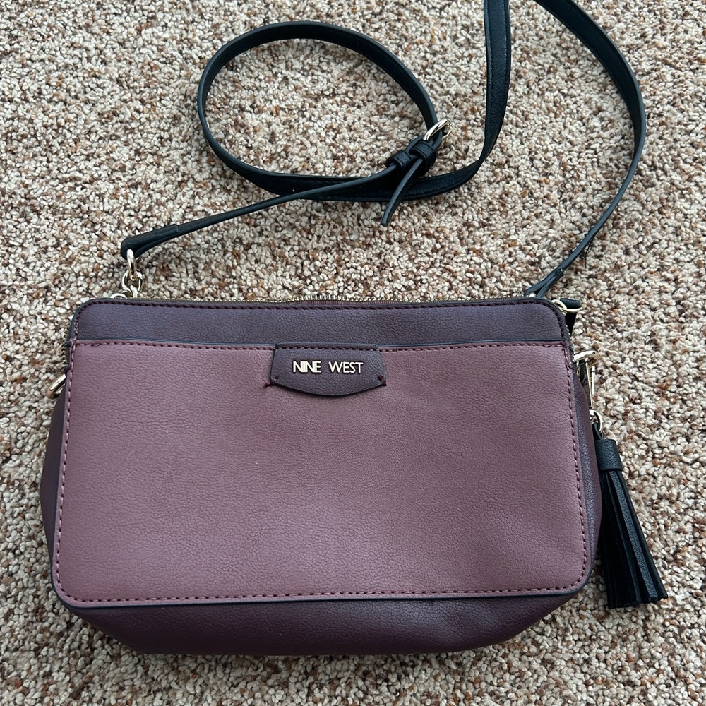 Nine West Plum Crossbody Bag Purple Leather Tassel Adjustable Strap - Picture 11 of 13